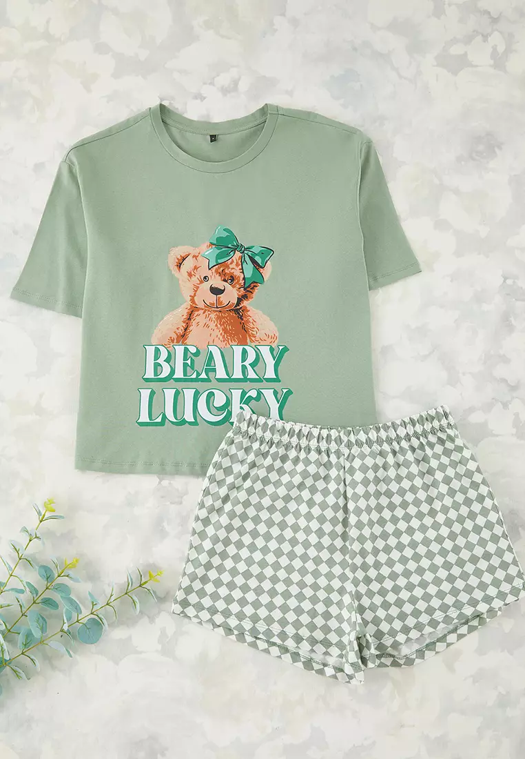 Mint 100% Cotton Teddy Bear Shorts Knitted Pajama Set THMSS25PT00409