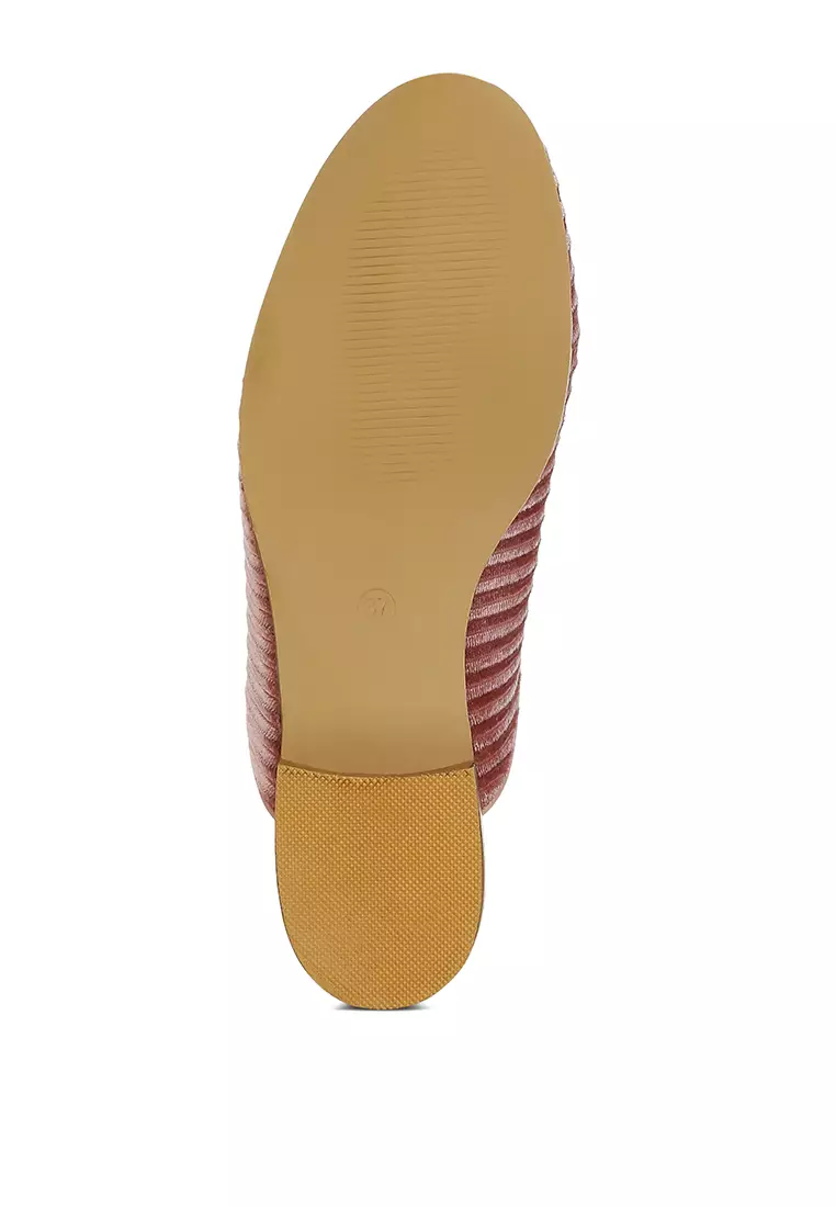 Velvet Textured Slip On Mules in Pink