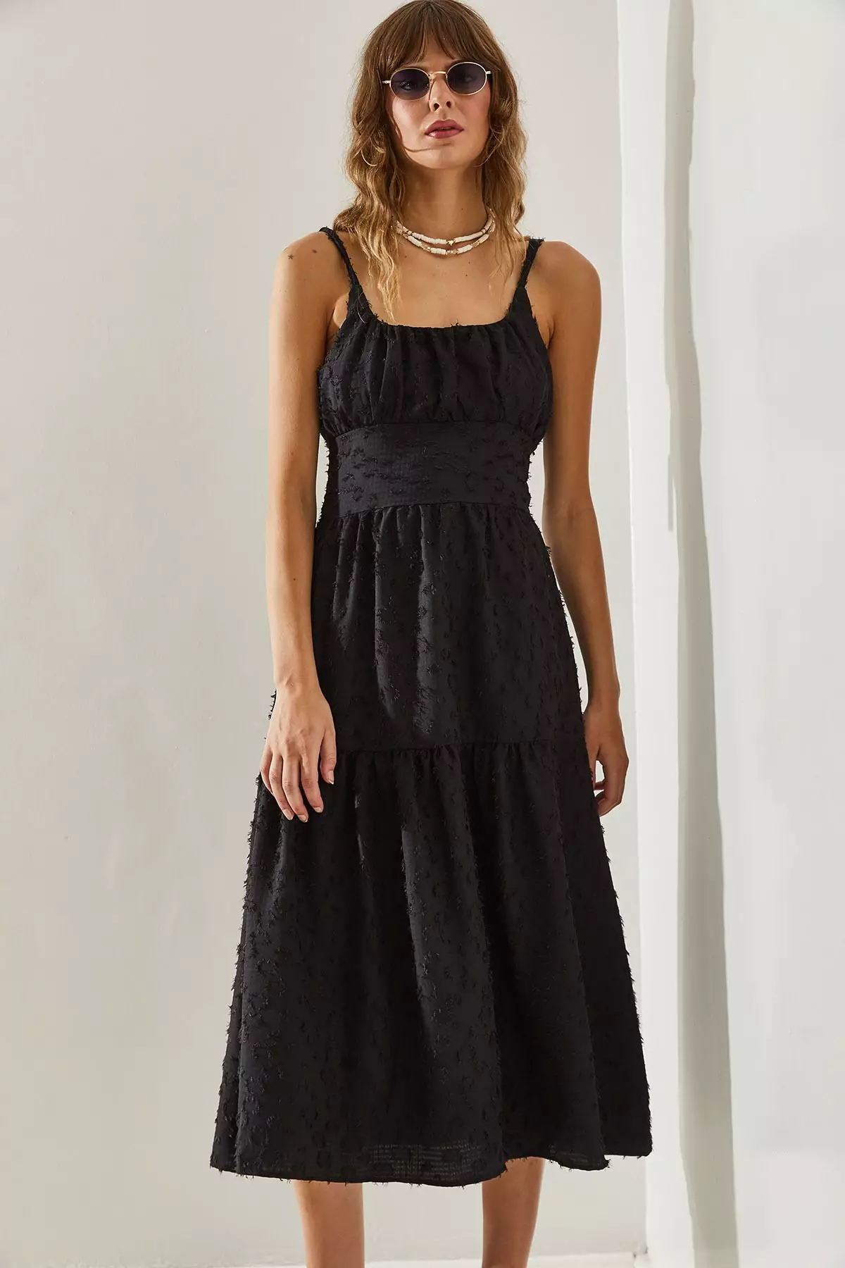 Women's Thin Printed Strap Layered Woven 5616 Dress 60251366