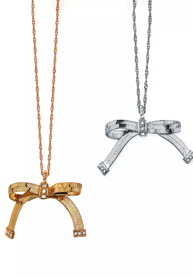 網上選購Grossé Grossé Nostalgic Bow: 金色，水鑽，吊墜項鏈GA20433