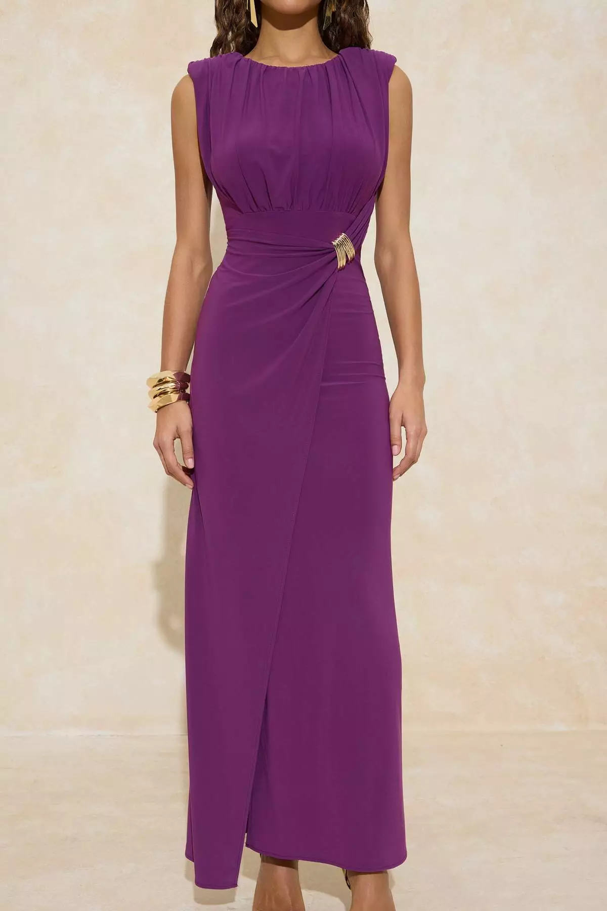 Purple Shift/Straight Cut Maxi Knitted Evening & Graduation Dress Tprss26Ae00026