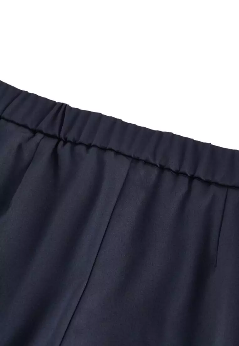 Cotton Blend Spandex Satin Cropped Cigarette Pants With Elastic Waistband