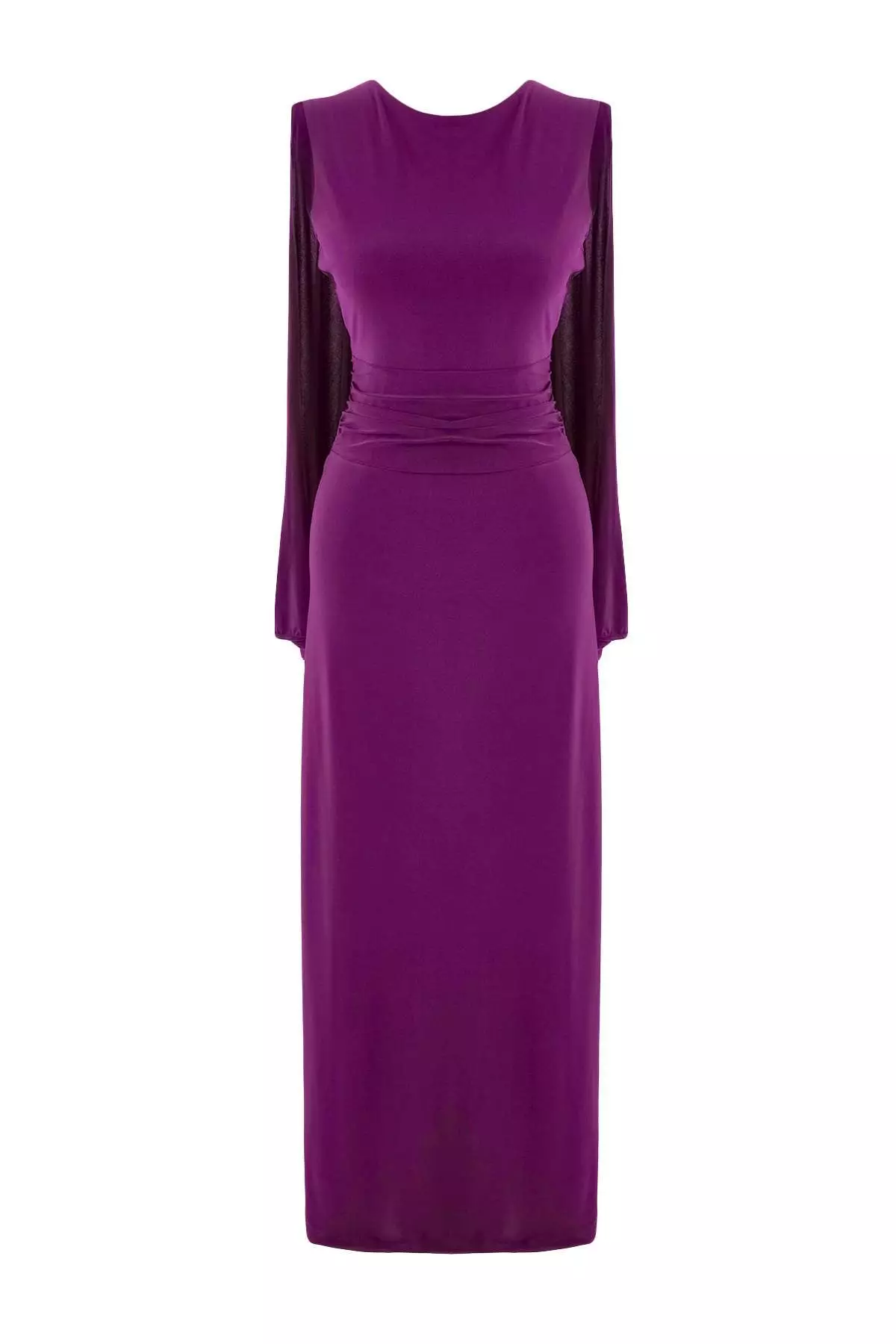 Purple Plain Cape Detail Open Back Maxi Evening Dress & Graduation Dress Tprss26Ae23