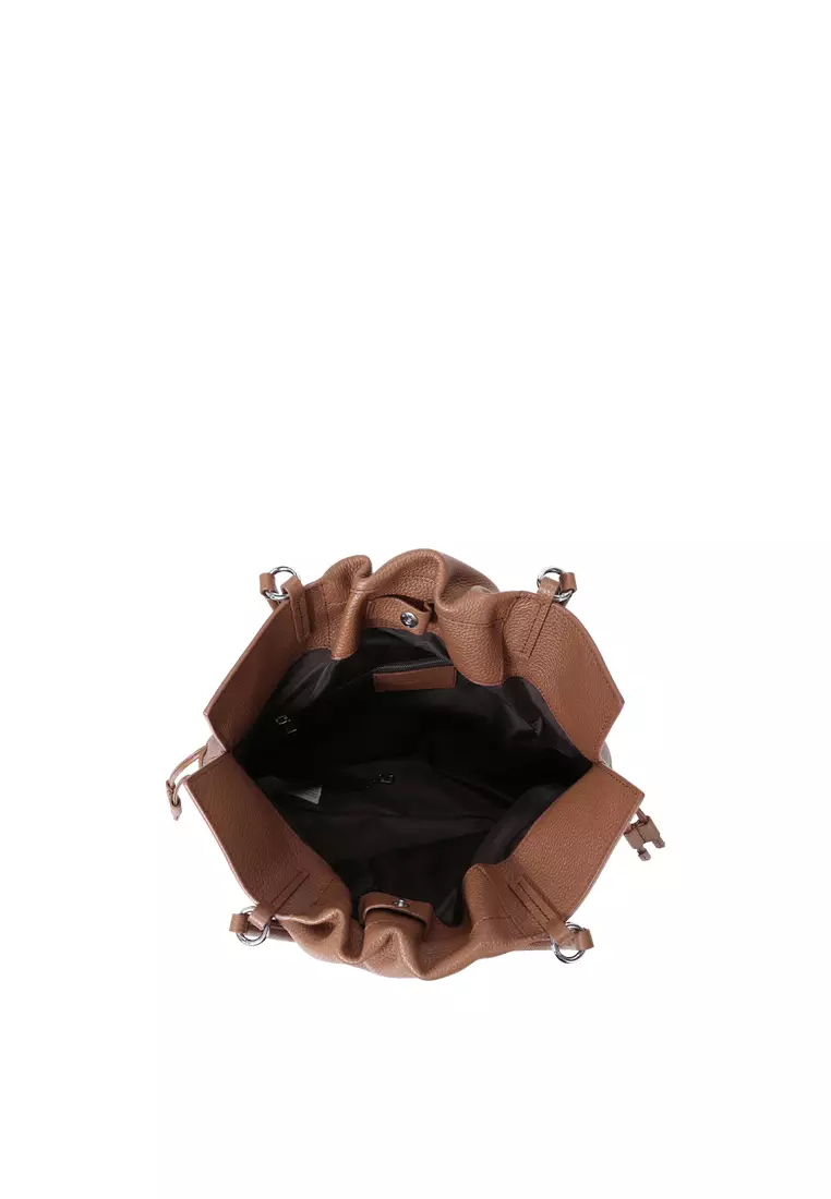 GEORGIANA Ruched Shoulder Bag - Caramel