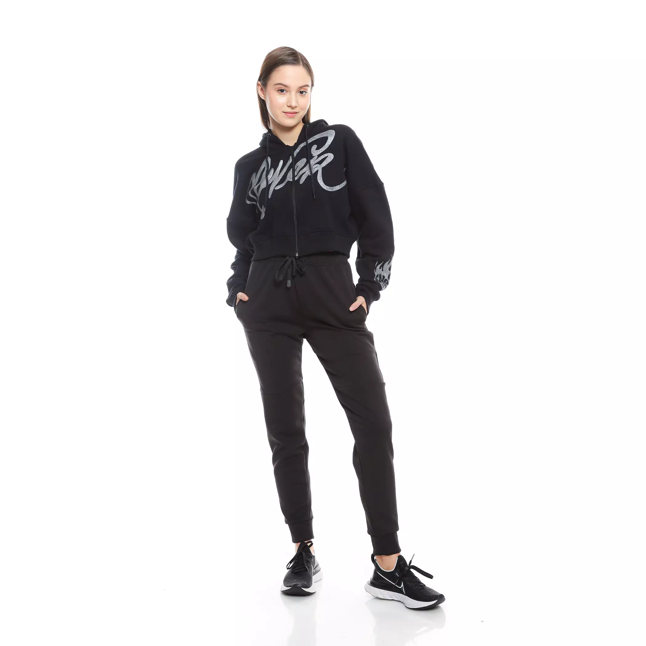 Enough For Today - Hoodie Crop Oversize Zipper Resleting Wanita Hitam Never Blink