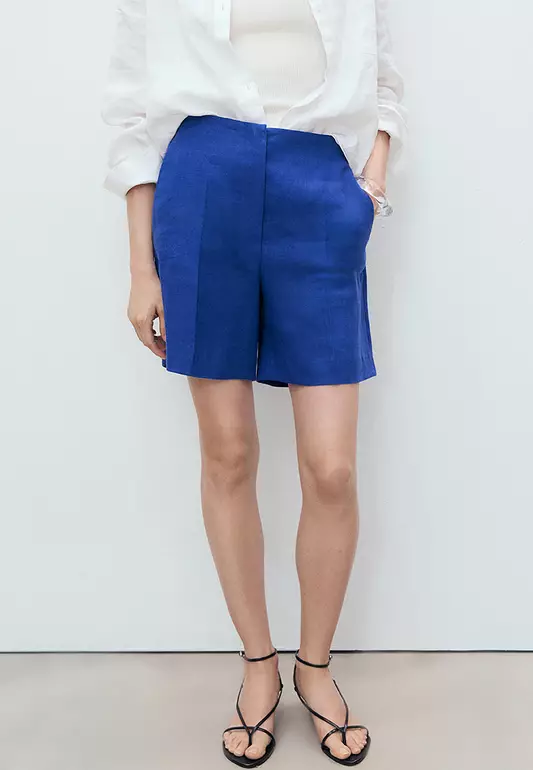 Straight Mid-Rise Linen Shorts