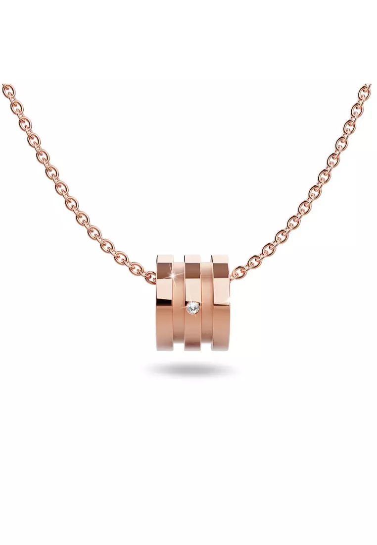 PASSION JEWELLERY Genuine Single Diamond Set Barrel Slider Pendant Necklace Rose Gold Titanium