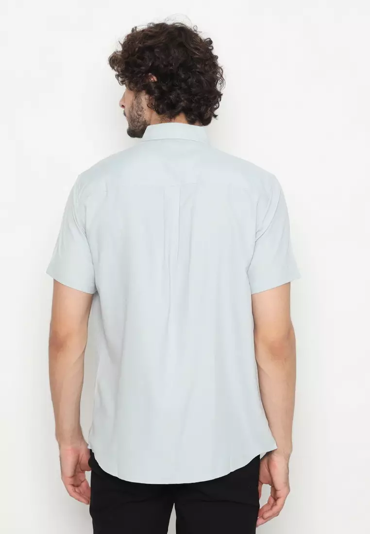 POLICE Kemeja Polos Basic Cotton Soft Grey Regular Fit Pria