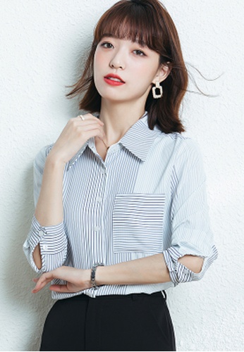 Halo blue Stripe Long Sleeves Shirt 163B8AACF4ACDBGS_1