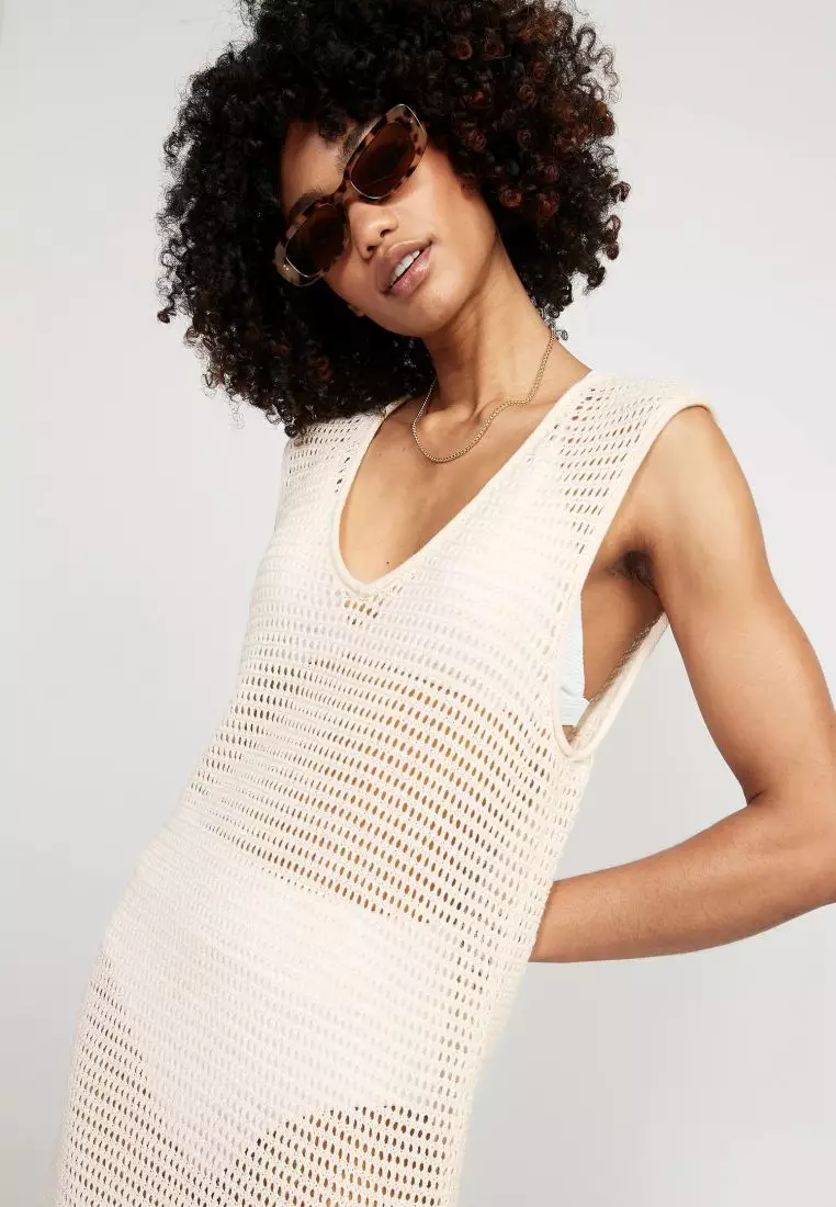 Sleeveless Crochet Midi Sweater Shift Dress For Women