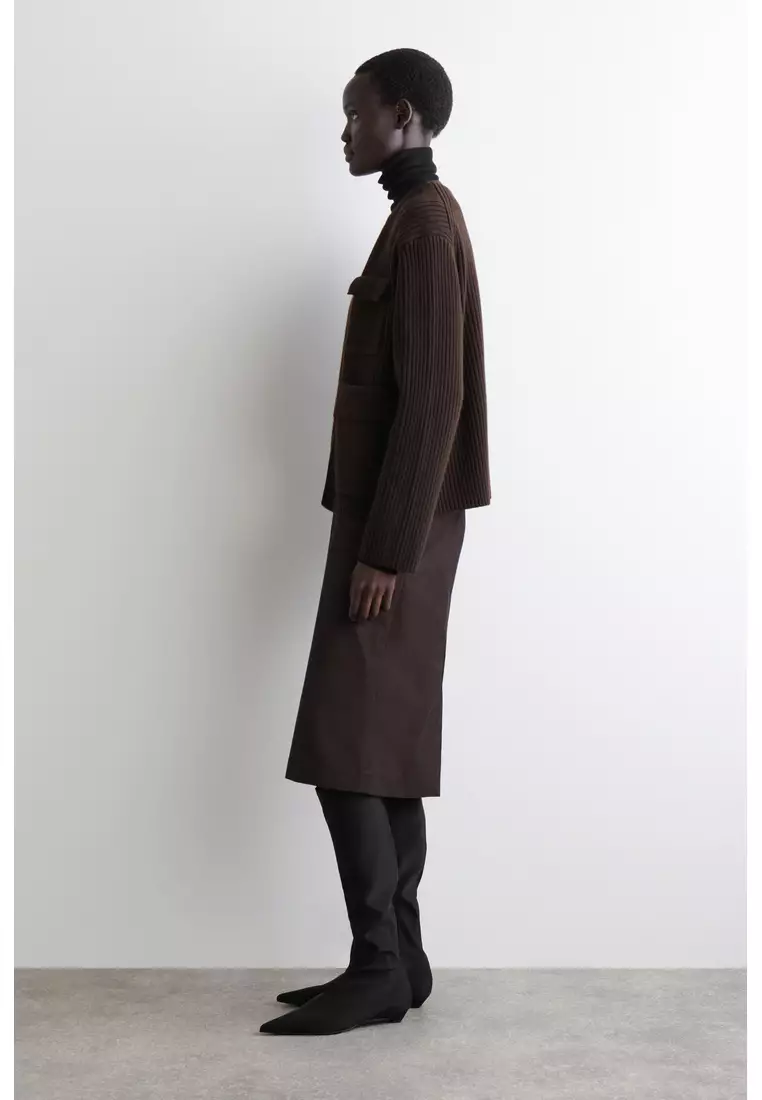RIBBED MERINO WOOL UTILITY CARDIGAN