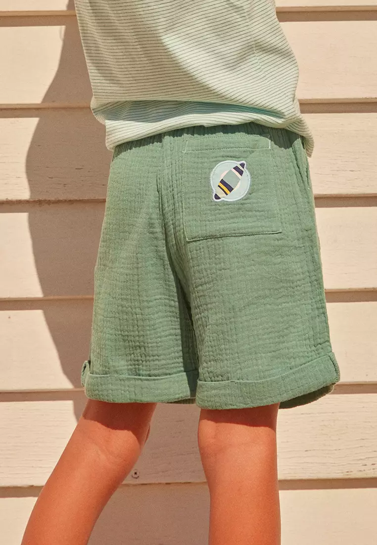 WATER GREEN COTTON GAUZE SHORTS