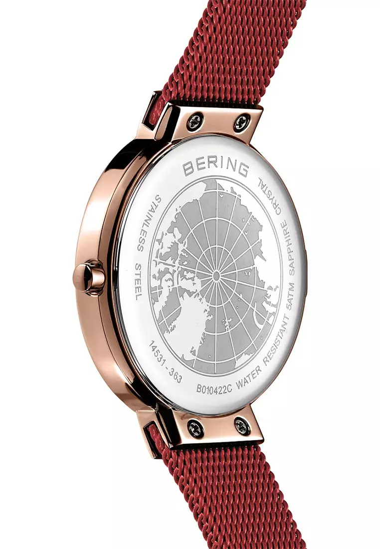 Women's Red Steel Mesh Bracelet and Red Dial Quartz Watch - 14531-363