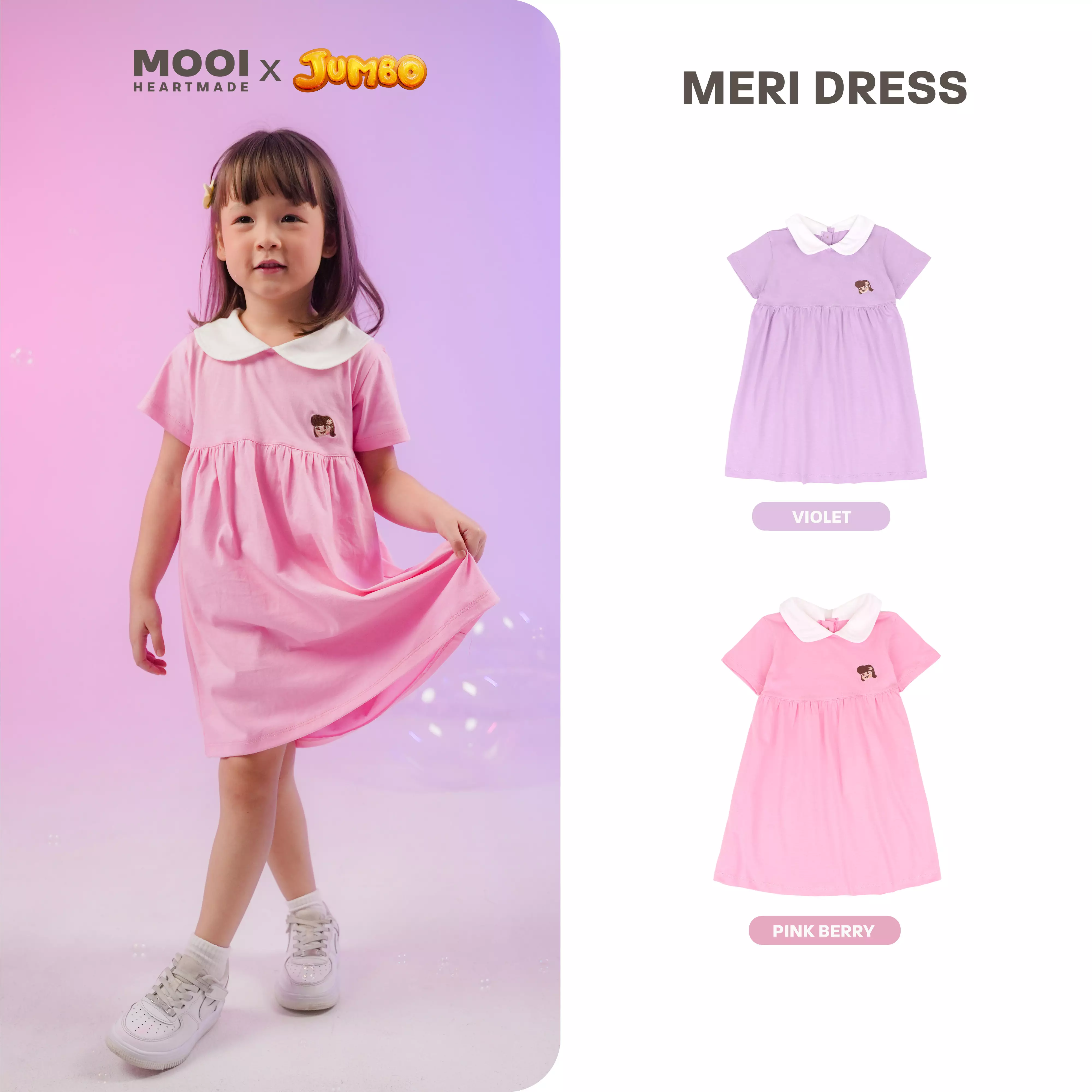 Mooi x Jumbo Dress Anak Perempuan Meri Dress - Pink Berry