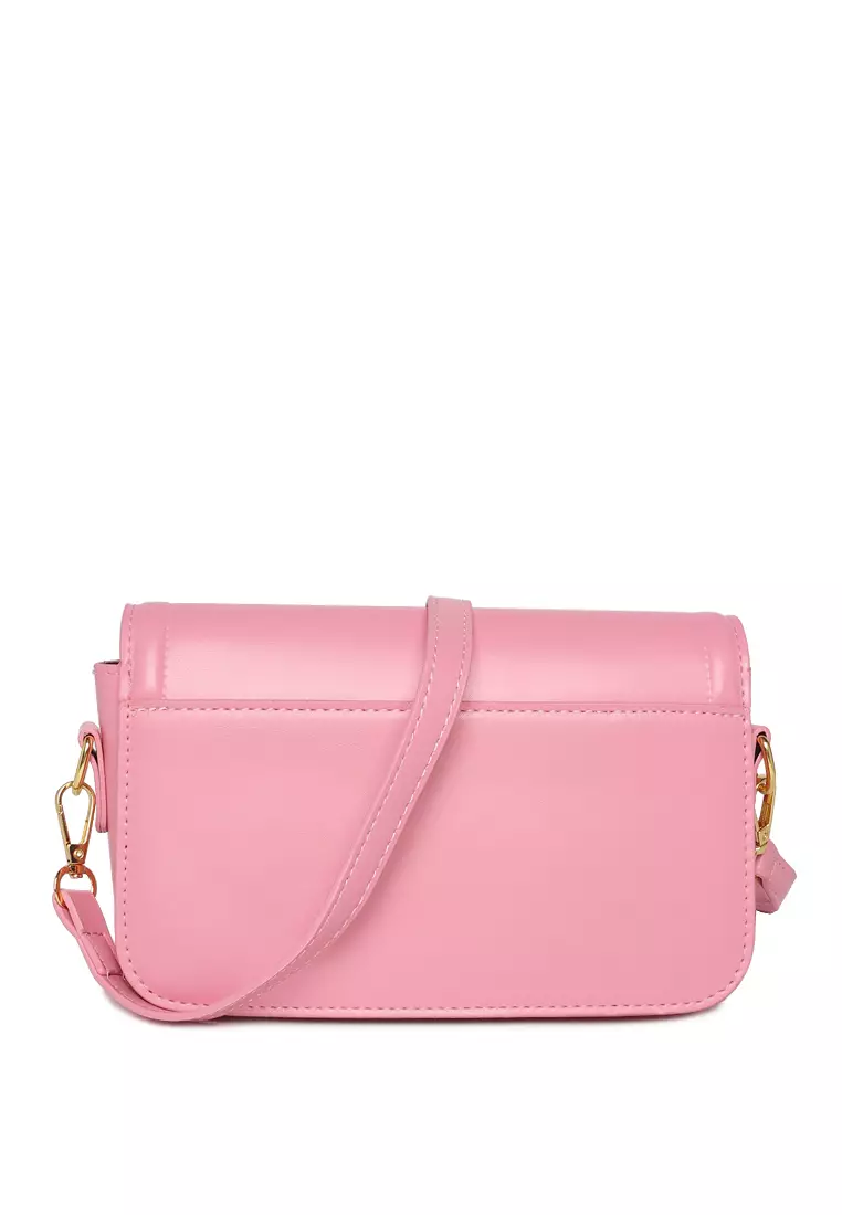 Classic Gold Buckle Flap Bag in Pink