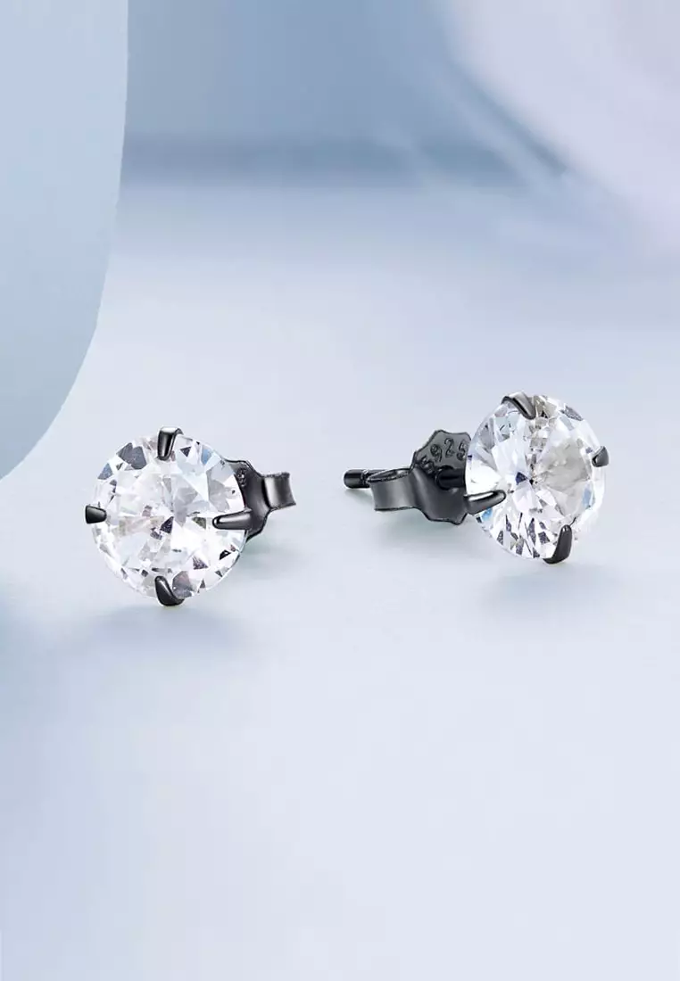 Solid Silver Mary Anne Crystal Stud Earrings In Black Gold