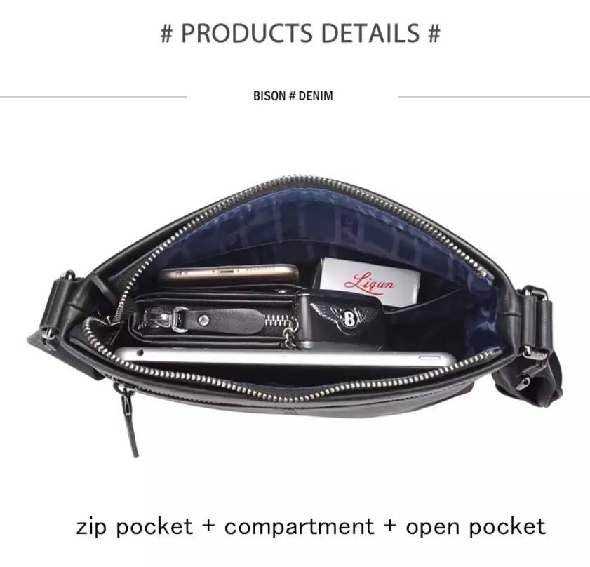 Bison Denim Tas Selempang Pria Messenger Bag Kulit Sapi Asli N2357 - COFFEE