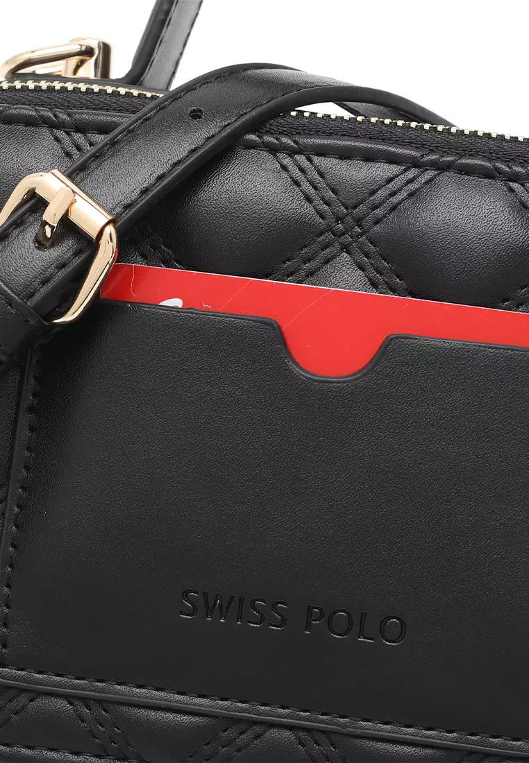 Women's Boxy Top Handle Bag / Sling Bag / Crossbody Bag - Black