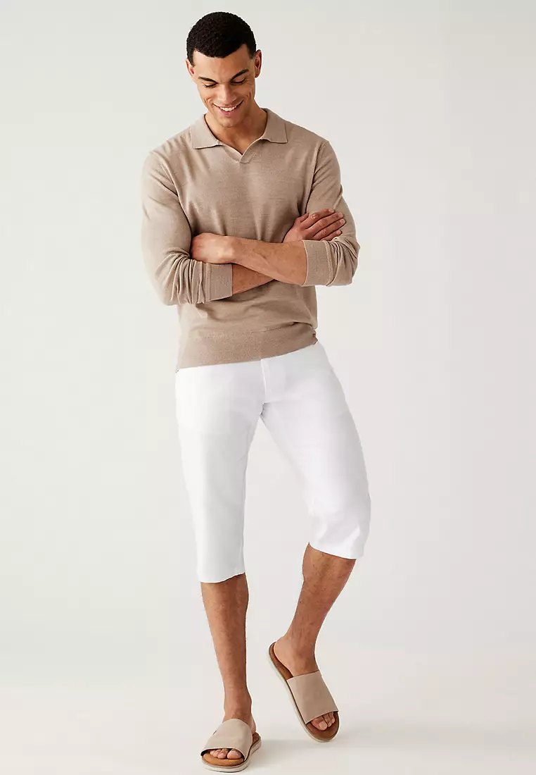 Linen Blend 3/4 Leg Shorts