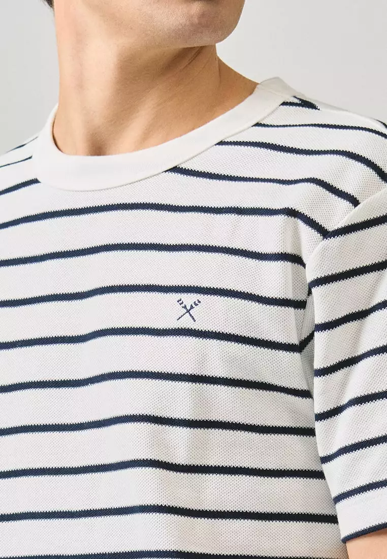Regular Fit Striped T-Shirt In Honeycomb Pique