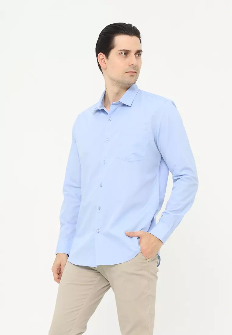 MAGINOT Kemeja Pria Basic Polos Panjang LIGHT BLUE