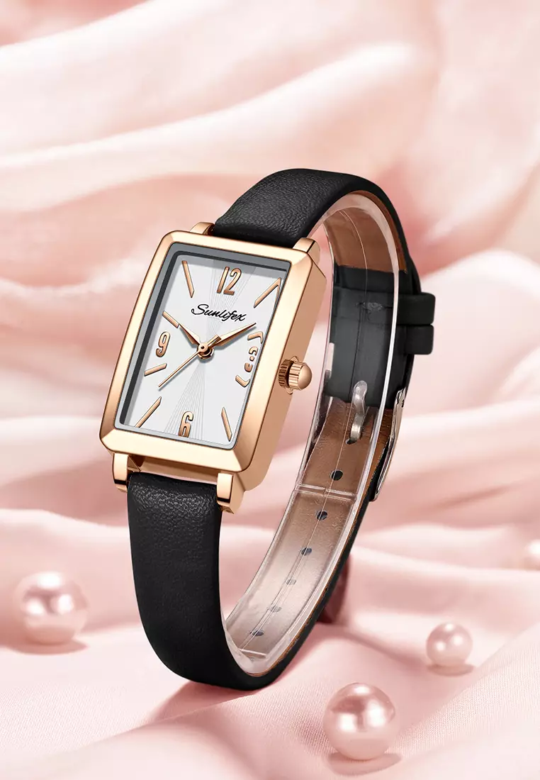 Jam Tangan Wanita 8002 Original Tali Kulit Mode Anggun Jam Wanita Kuarsa Jam Tangan Cewek black