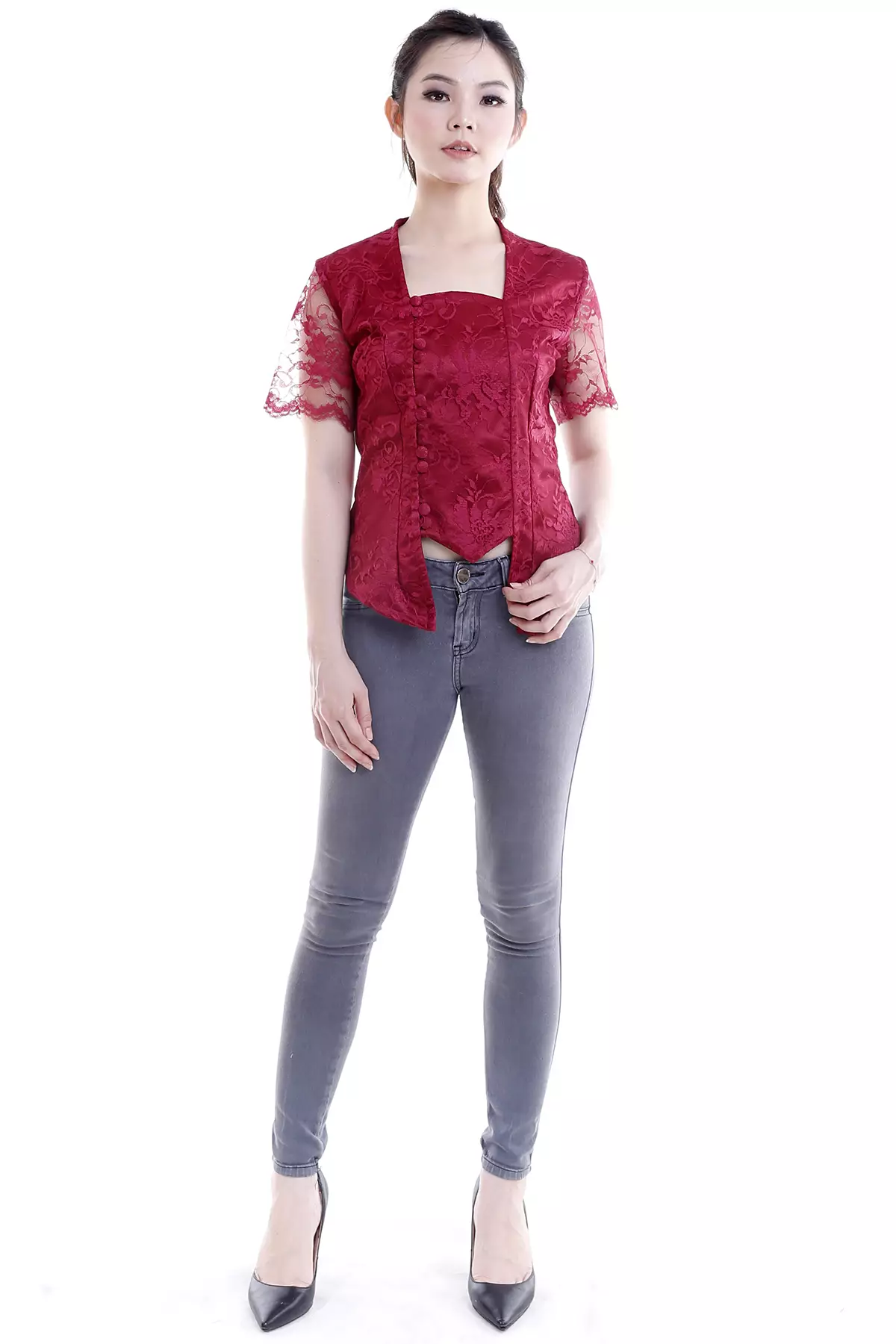 Sinok Brukat Wine Kebaya