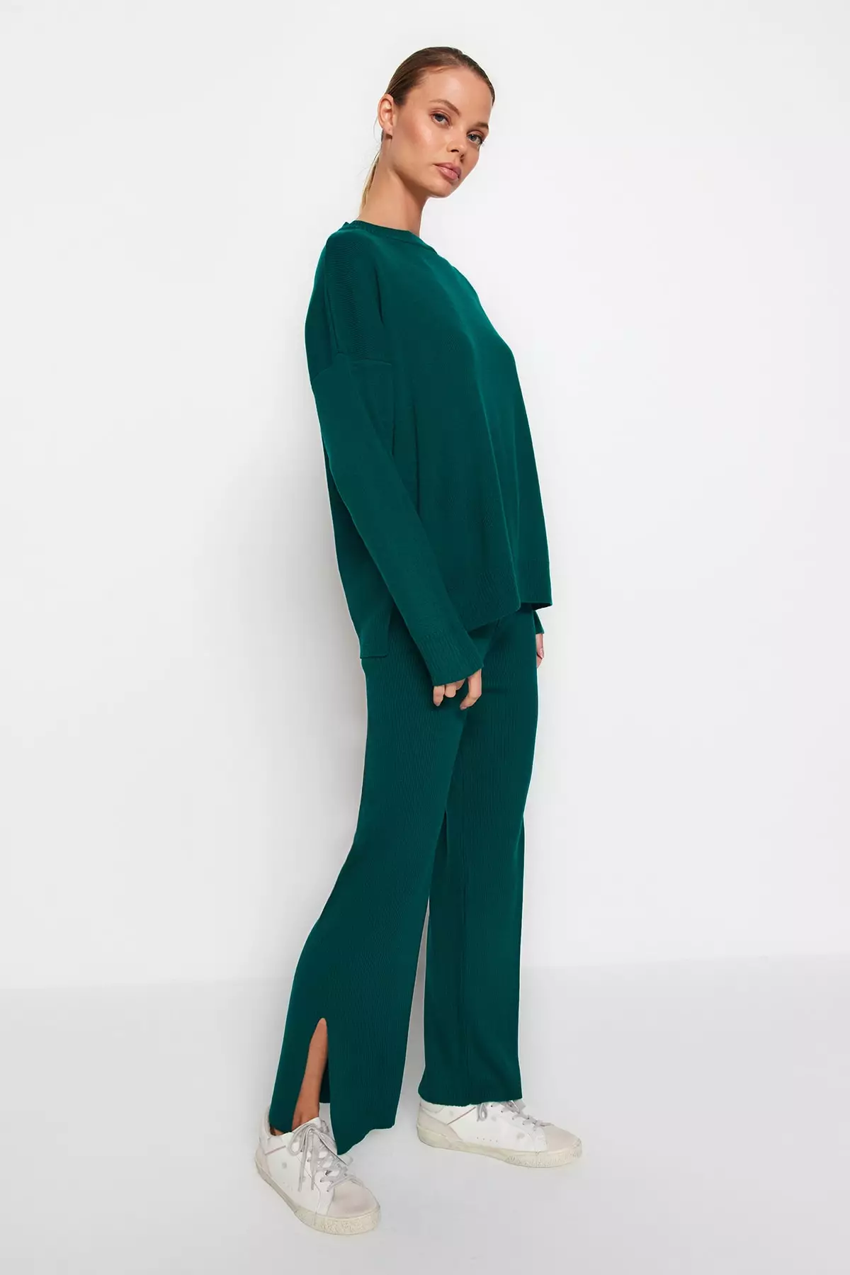 Wide fit, Basic Trousers and Knitwear Top and Bottom Set
