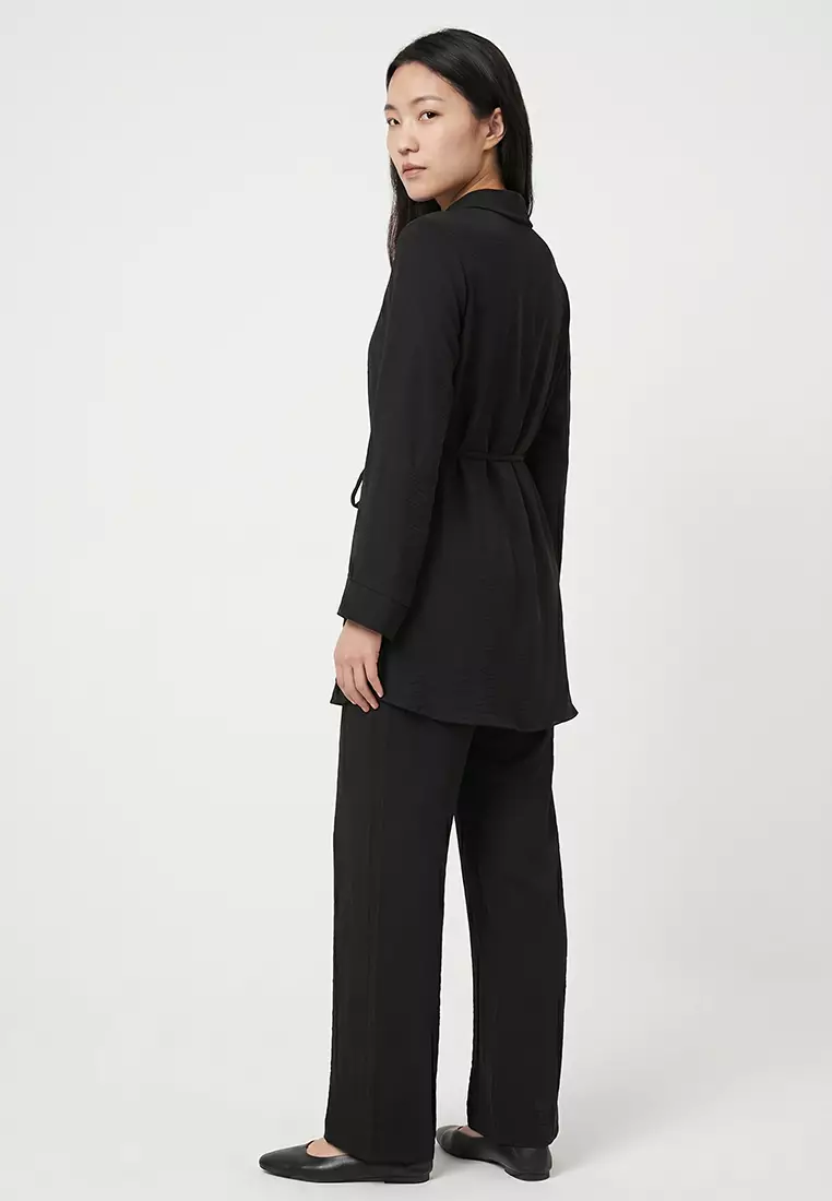 Black Gold Button Detail Aerobin Shirt-Pants Woven Bottom-Top Set TCTSS25US00034