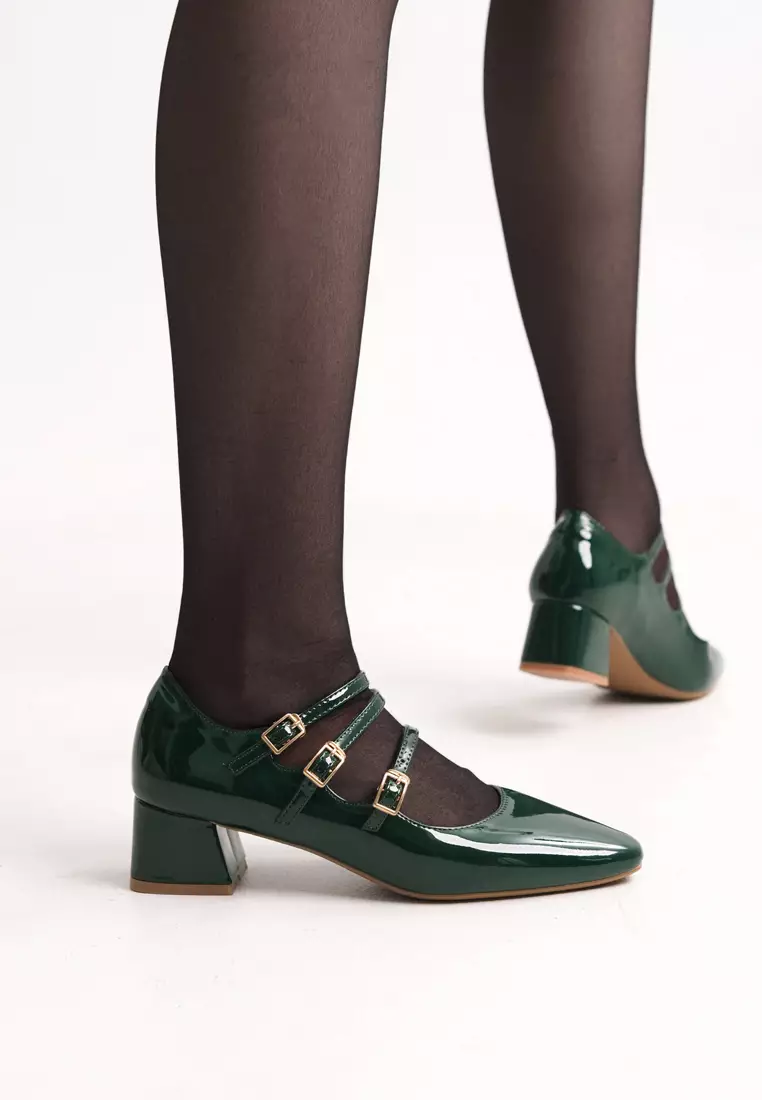 New Lenore Mary Jane Block Heels in Green