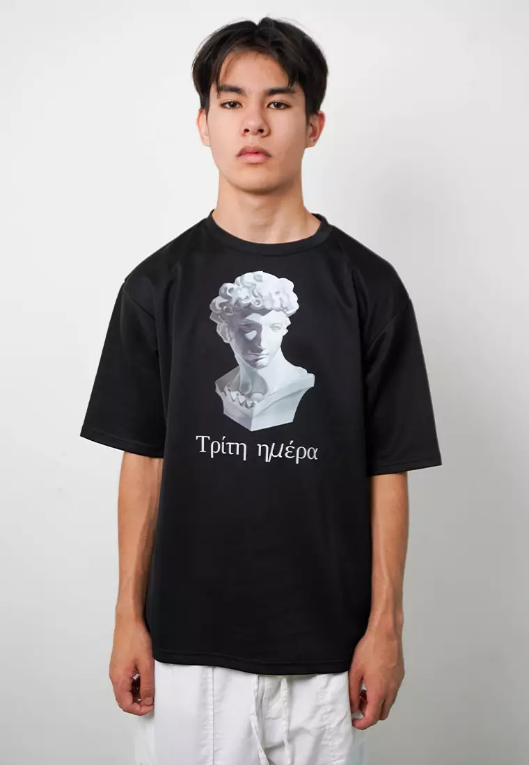 MTO62 kaos oversize gambar orang yunani statue patung bahan scuba tebal distro third day cowok hitam