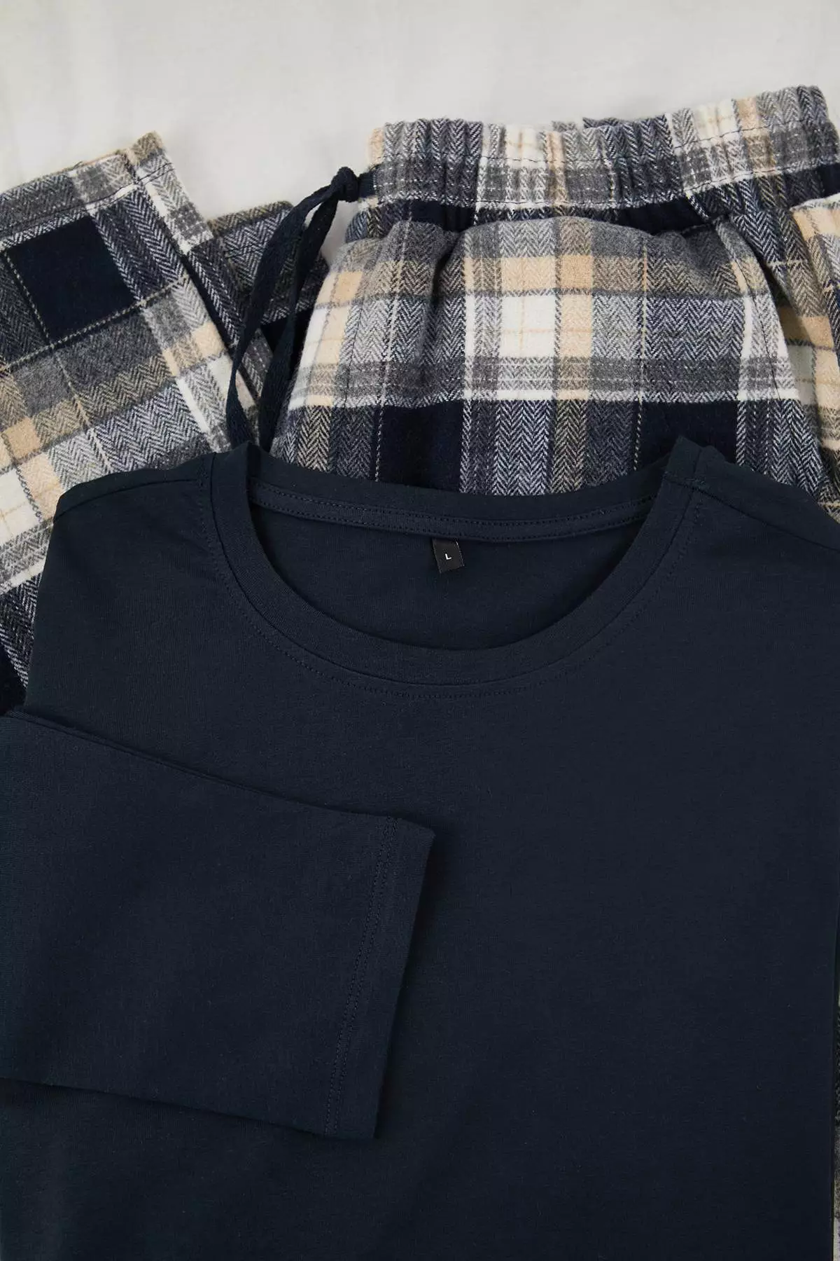 Navy Blue Regular Plaid / Checkered Woven Pajama Set Tmnaw26Pt00061