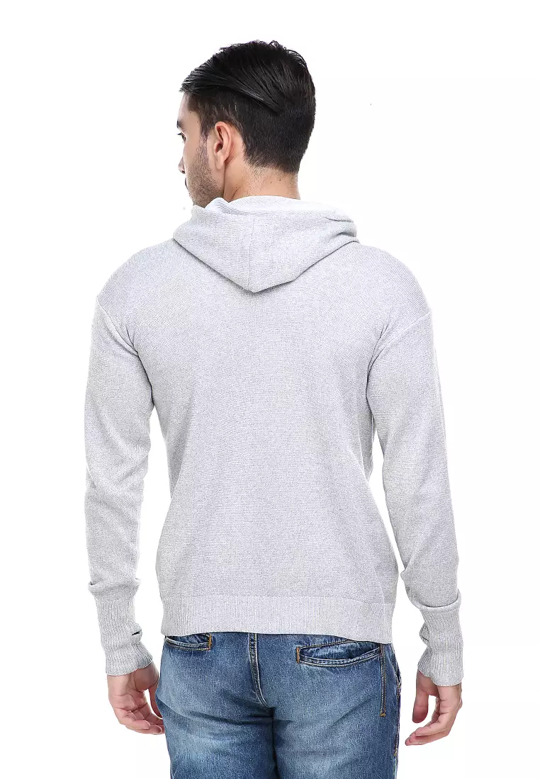 Clover Jaket Hoodie Pria Kasual Casual Jacket Material Rajut Premium ORIGINAL - Light Gray