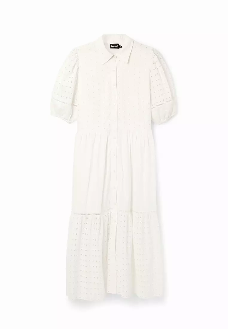 Desigual Woman Embroidered midi shirt dress.