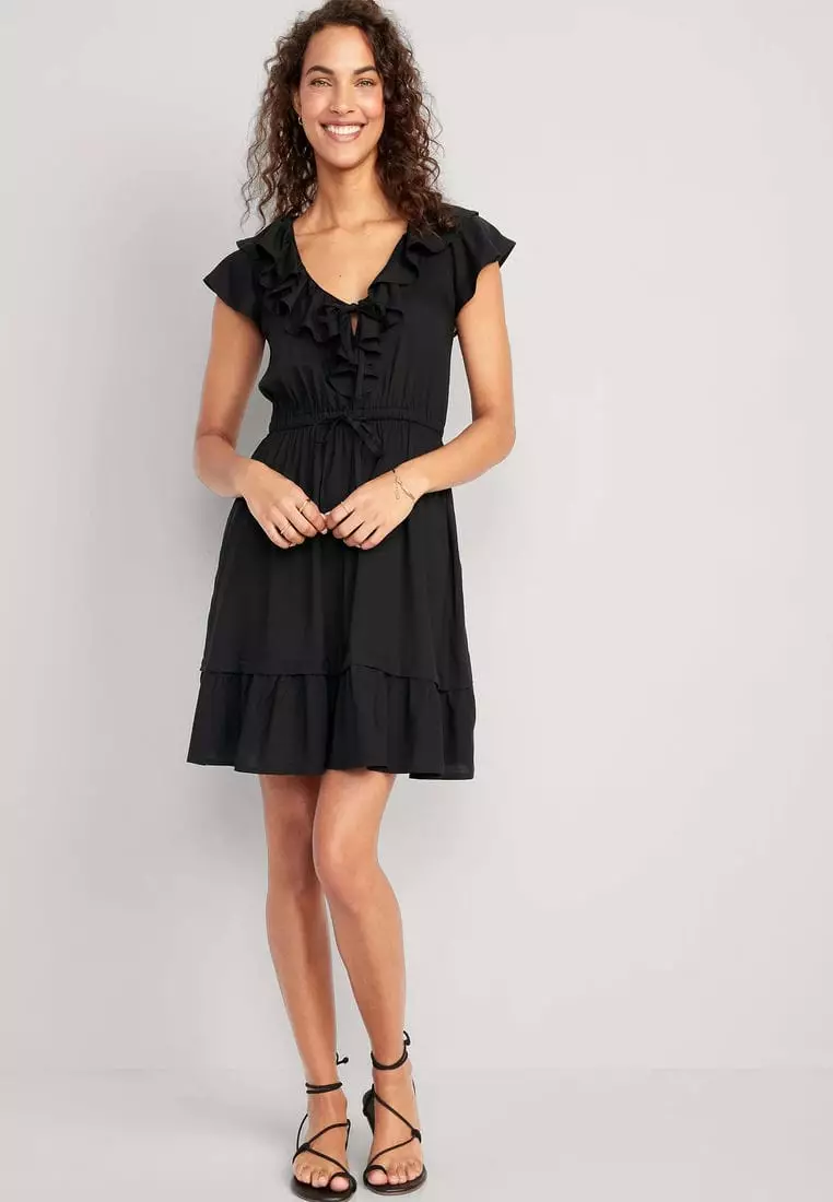 Waist-Defined Ruffle-Trim Mini Dress for Women