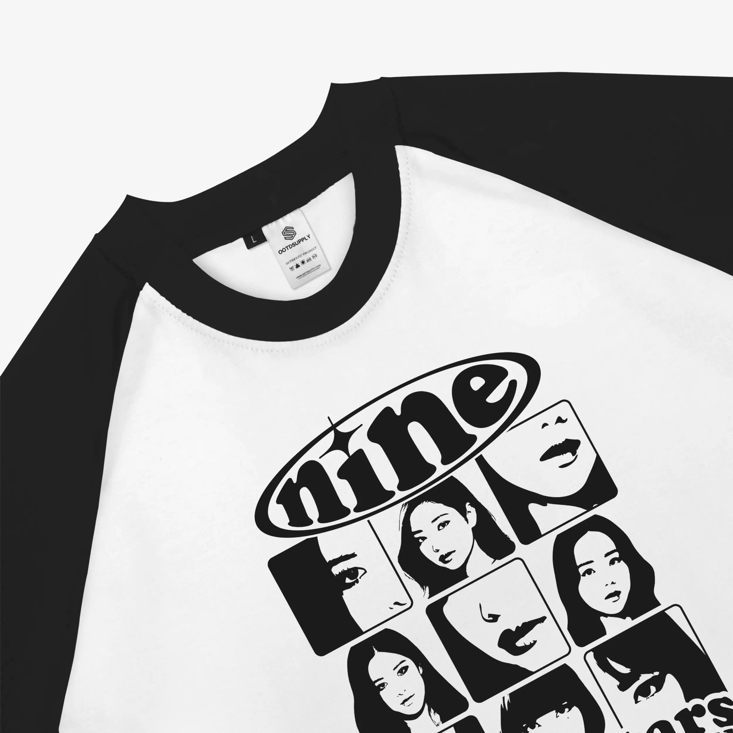 OOTDSUPPLY Croptee Fit Little Superstars Raglan Baby Blue & Black | Croptee Slimfit Wanita CSF005