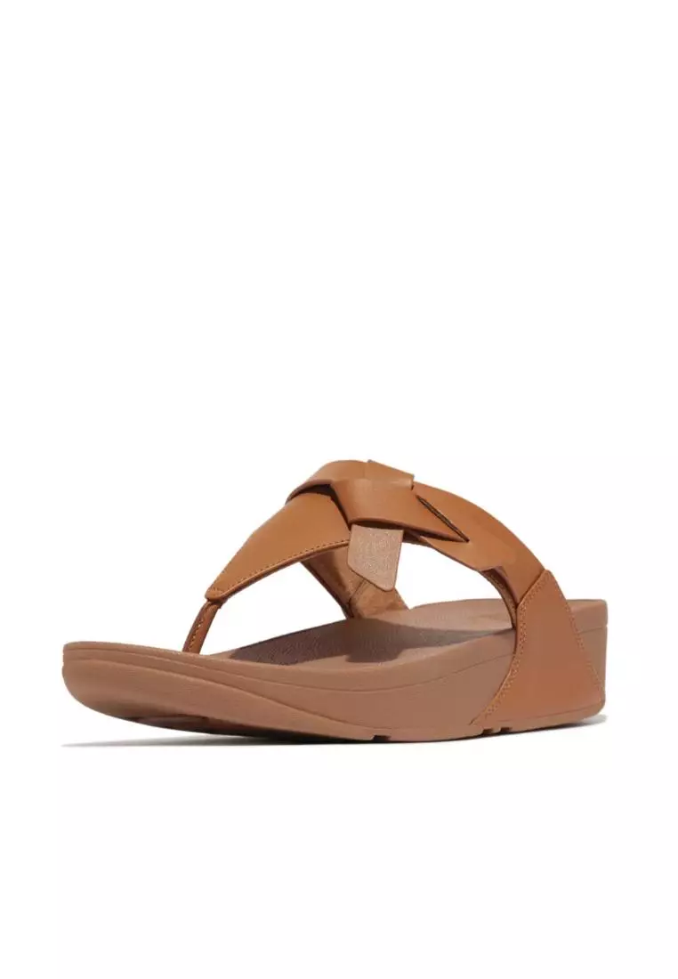 Lulu Folded-Knot Leather Toe-Post Sandals