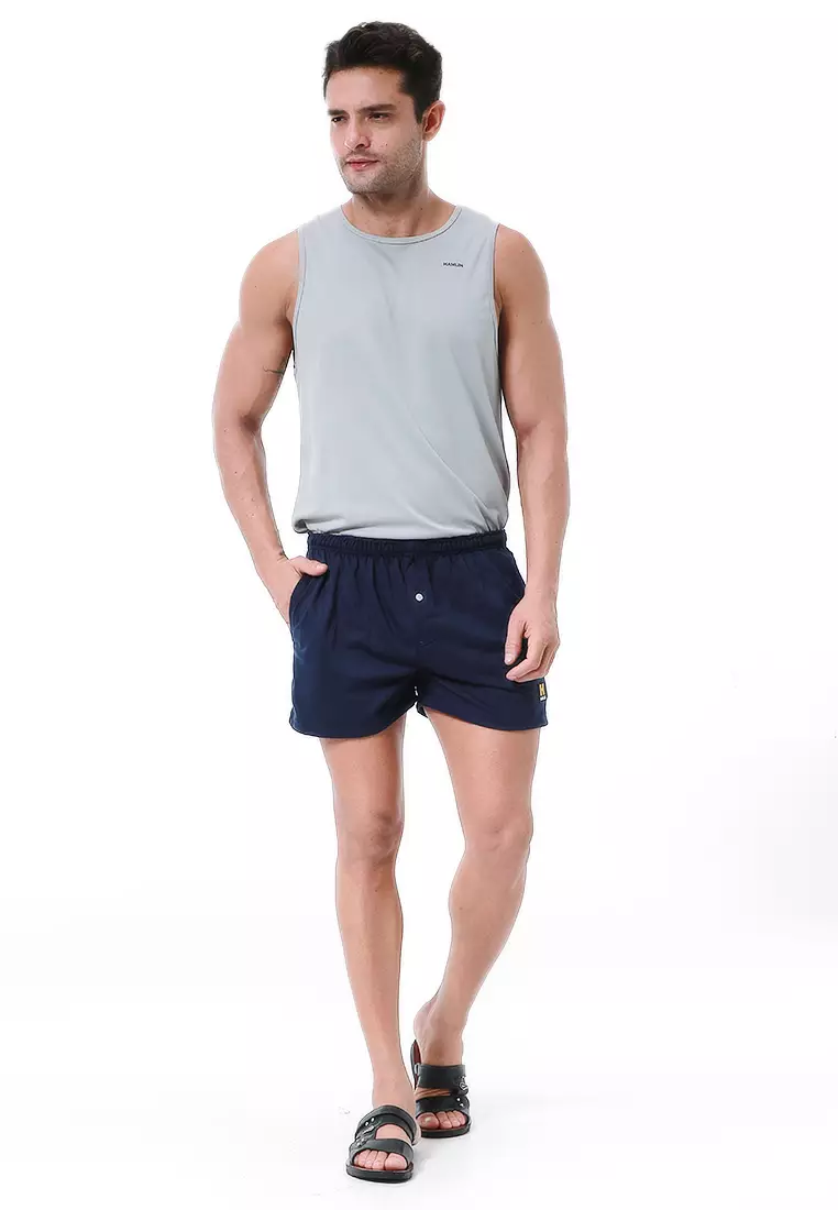 Halburt Celana Pendek Santai Pria Boxer Motif Polos Material Baby Terry ORIGINAL - Navy