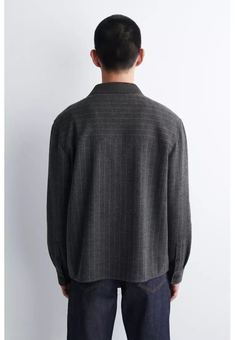 RELAXED PINSTRIPED WOOL-BLEND JERSEY SHIRT