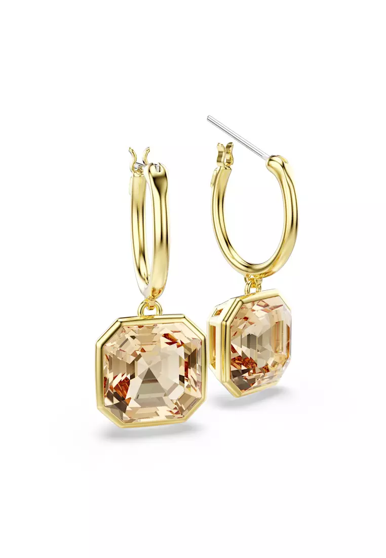 Millenia drop earrings, Square cut, Caramel, Gold-tone plated