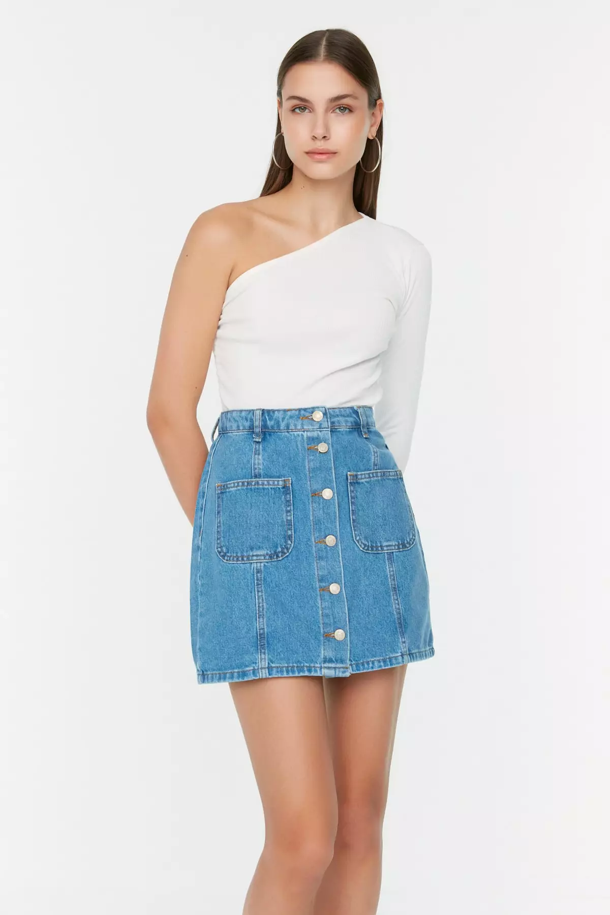 Button Fly Mini Denim Skirt