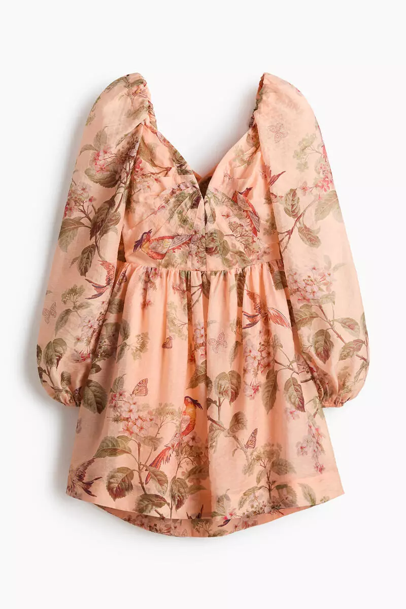 Tie-detail puff-sleeved dress