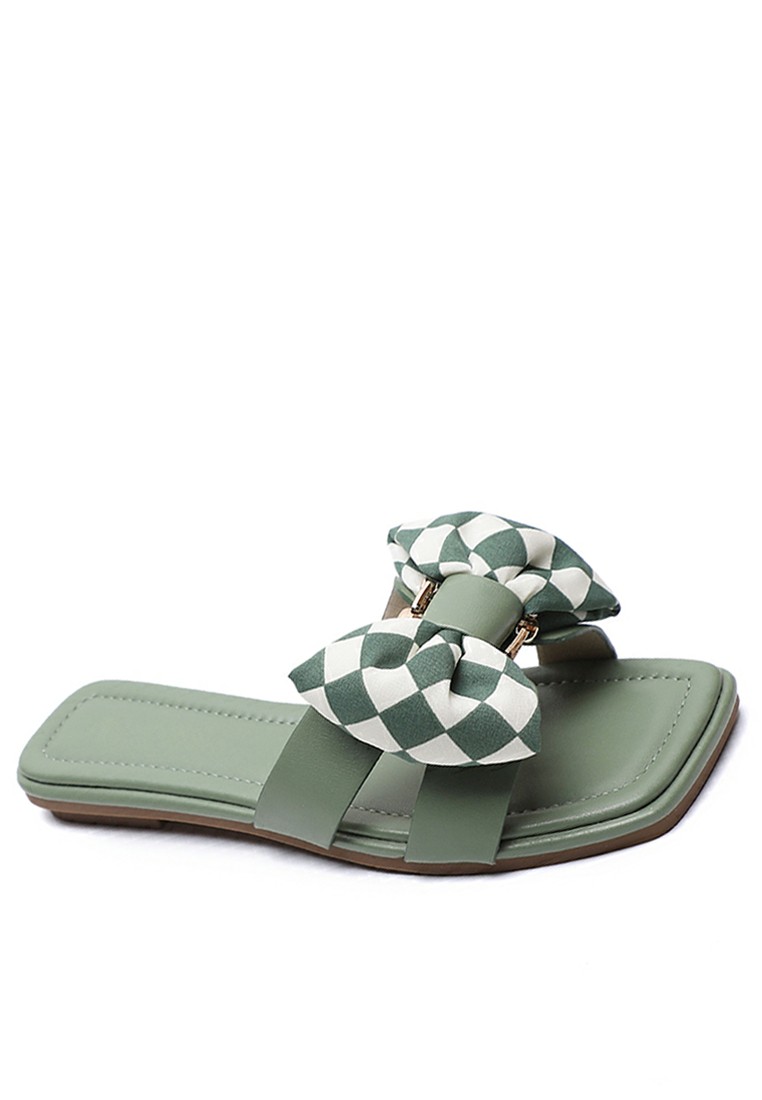 Plaid Bow Synthetic Leather Slippers WW323-3