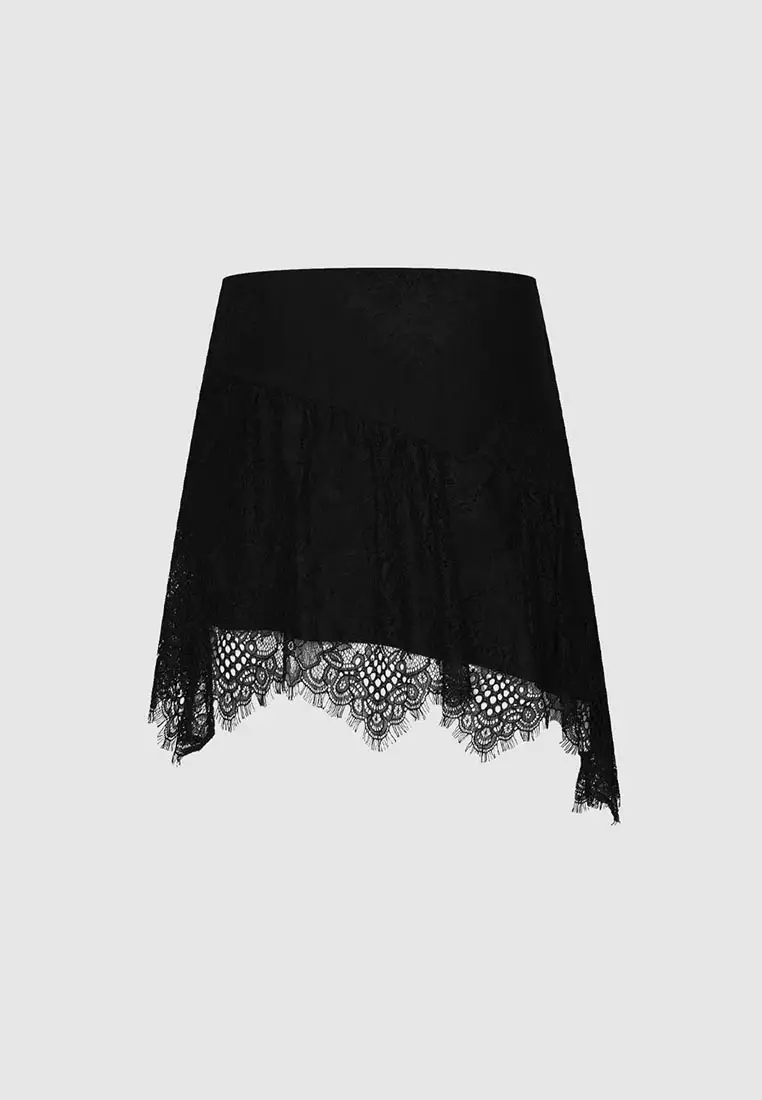 Asymmetric Lace Mini Skirts