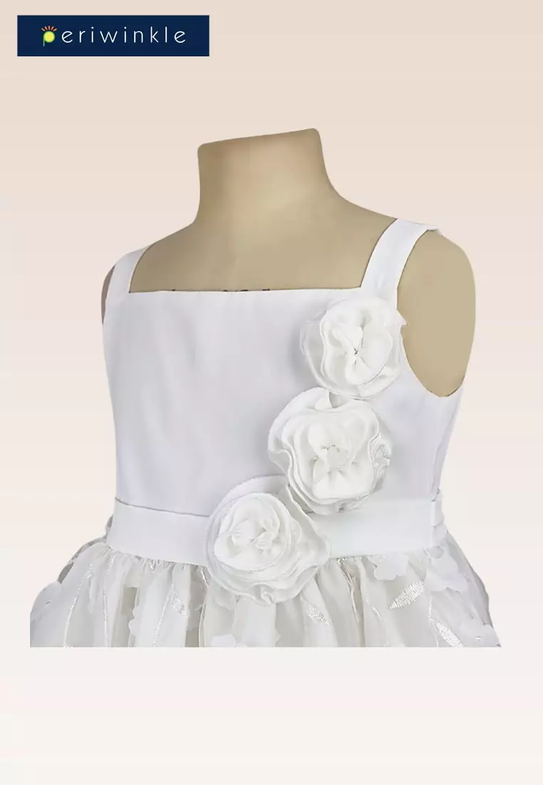 Gretel Girls Ivory Party Dress With Bubble Skirt In Floral Applique Fabric