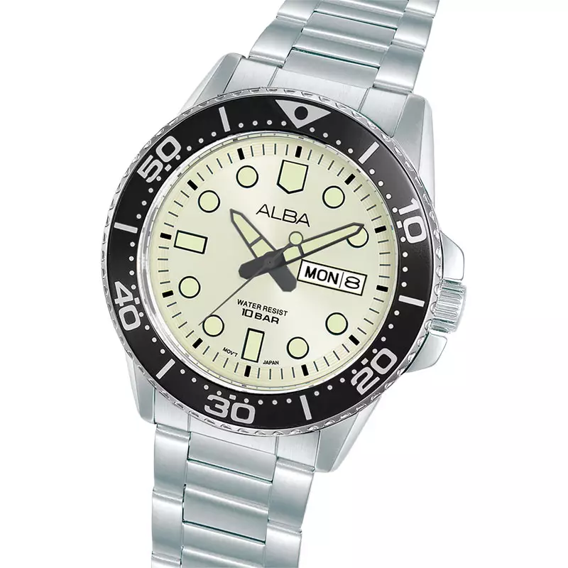 Jam Tangan Pria Alba Active AV3601X1 Men Light Champagne Dial Stainless Steel Strap