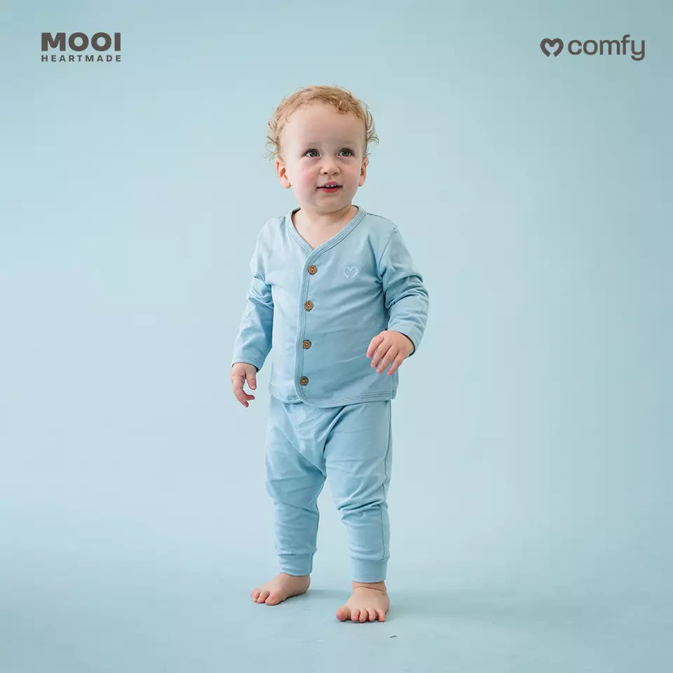 Mooi Setelan Panjang Bayi Comfy Baby Long Button Set - Steel Navy