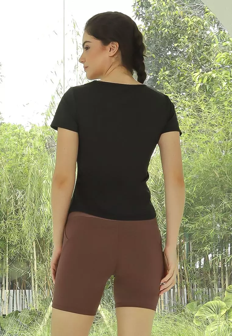 Fitwear - Kaos Olahraga Dryfit Wanita STAFIE V-NECK SLIMFIT S/S - BLACK