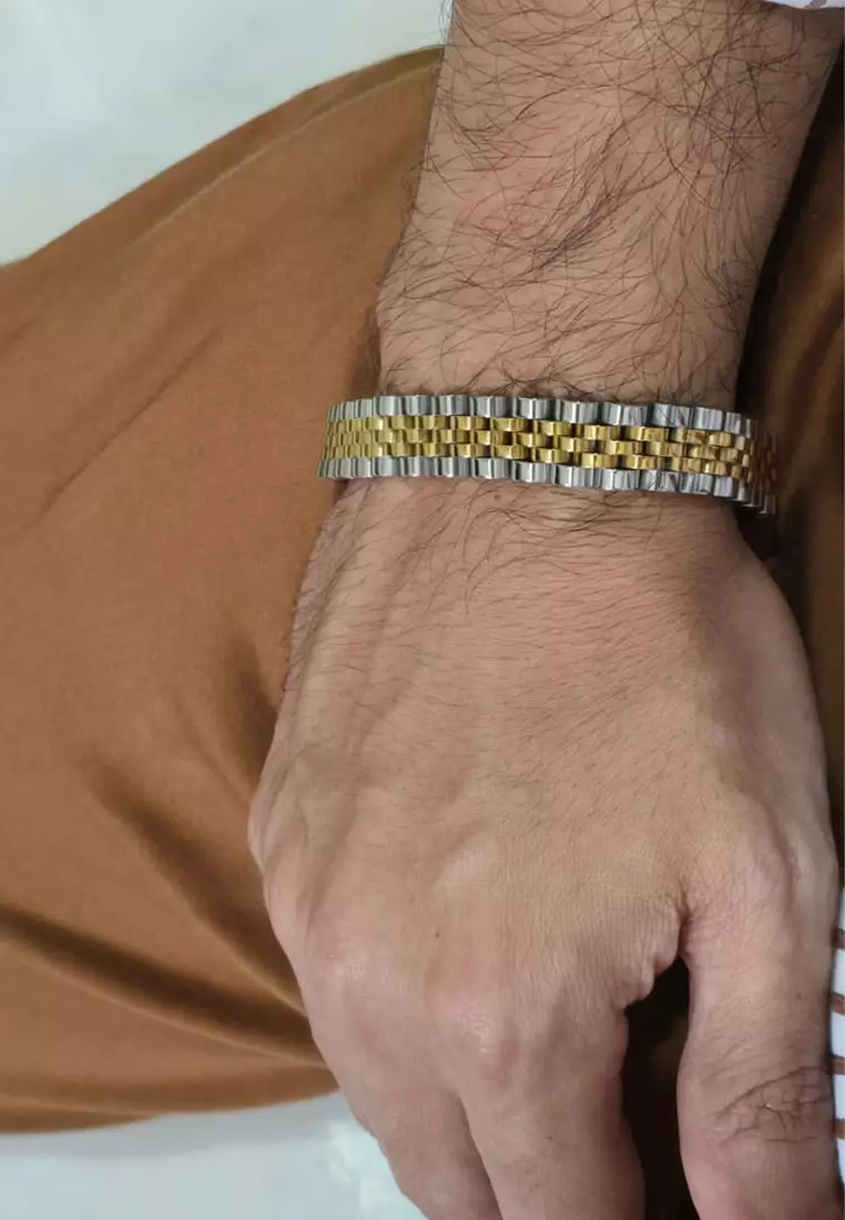 Men's Accessories Double Colour Stainless Steel Men's Bracelet Gelang Pria Silver & Gold