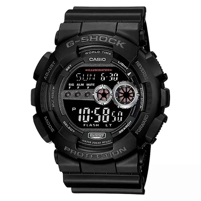 Jam Tangan Pria Casio G-Shock GD-100-1BDR Men Blackout Black Digital Dial Black Resin Band